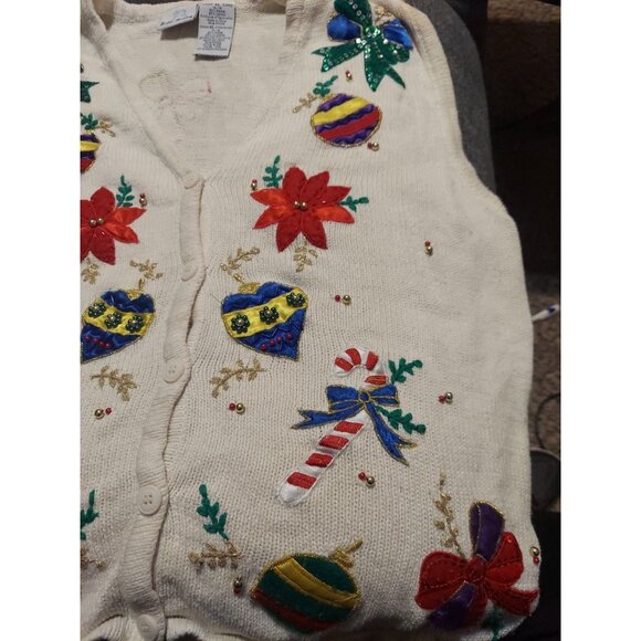Vintage Bobbie‎ Brooks Ugly Christmas Sweater Vest Womens XL Beaded Embroidered - Picture 2 of 6